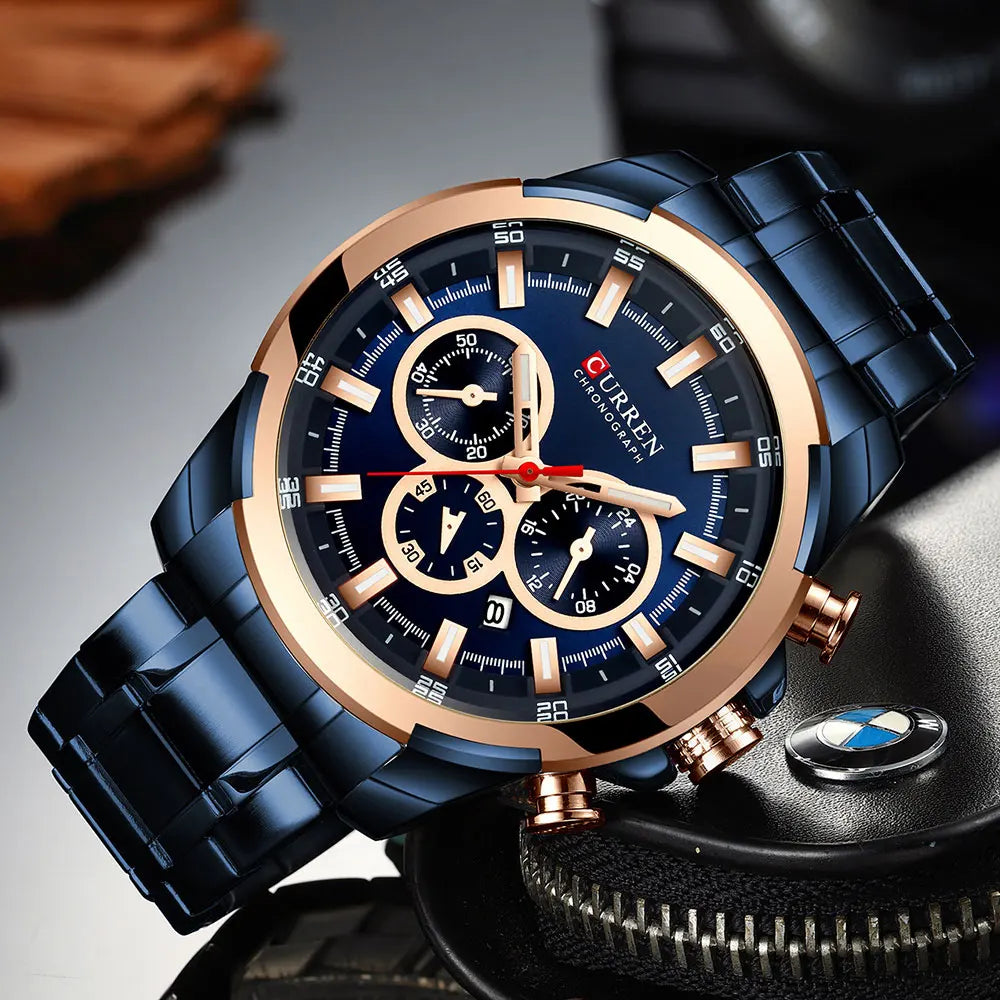 CURREN Montres pour hommes Top marque grande montre de sport de luxe hommes montres à quartz en acier militaire chronographe or conception horloge masculine