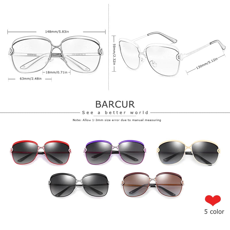 BARCUR Polarized Ladies Sunglasses Women Gradient Lens Round Sun Glasses Square Luxury Brand Oculos Lunette De Soleil Femme