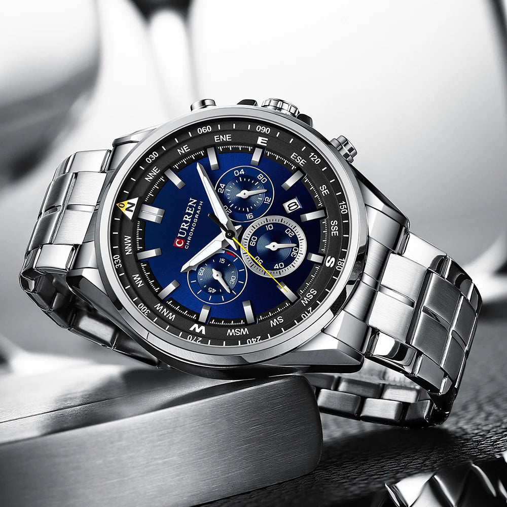CURREN Men’s Watch – Trendy watch from a leading brand, luxury model, water-resistant, stainless steel, sporty style, quartz chronograph
