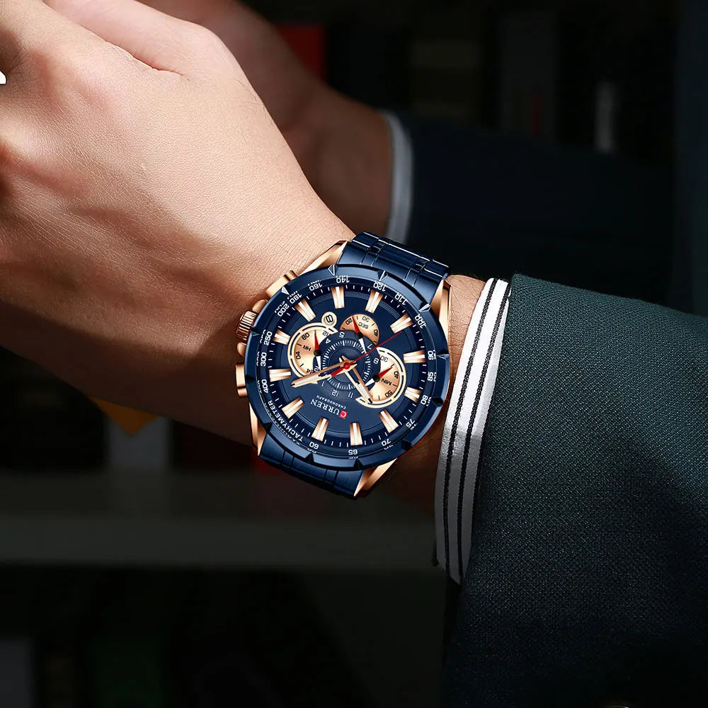 Relógio masculino CURREN Business Men, relógio de pulso de luxo em aço inoxidável, cronógrafo militar, relógio de quartzo
