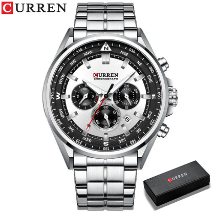CURREN Men’s Watch – Trendy watch from a leading brand, luxury model, water-resistant, stainless steel, sporty style, quartz chronograph