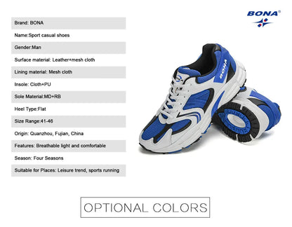 BONA New Designers Action Leather Mesh Men Running Shoes Sneakers Trainers Lightweight Antiskid Outdoor Walking Shoes Man