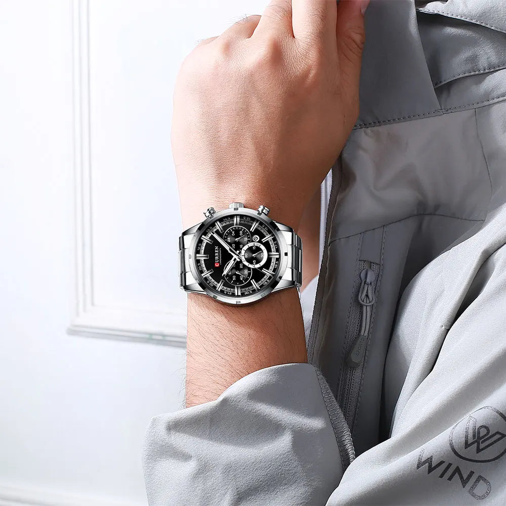 Reloj Curren para hombre con esfera azul, correa de acero inoxidable y fecha, reloj masculino de negocios, resistente al agua, reloj de pulsera de lujo para hombre