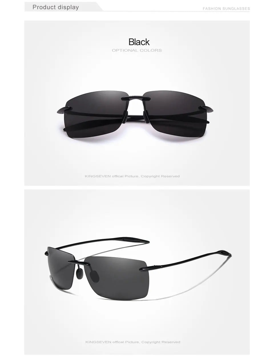 KINGSEVEN Brand Polarized Sunglasses Men Fashion Rimless Lens Driving Square Sun Glasses Male Women TR90 Goggle Zonnebril