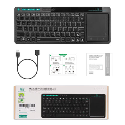 Rii K18S BT And 2.4GHz Wireless RU Mini Keyboard Backlight Touchpad Air Mouse for Android Box Smart TV Windows