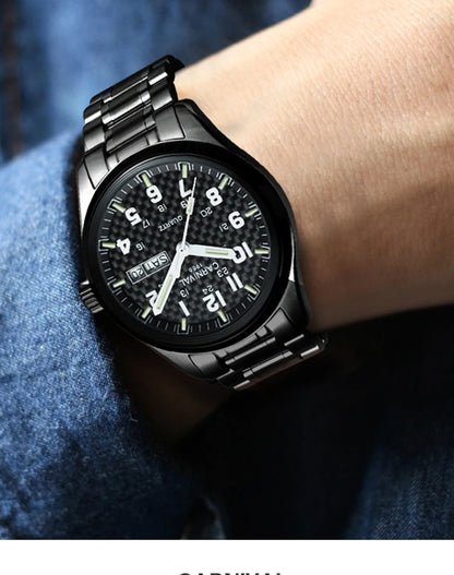 Reloj CARNIVAL de marca de lujo para hombre, reloj de cuarzo con manecillas luminosas, resistente al agua, de acero inoxidable macizo, Relogio Masculino 8638