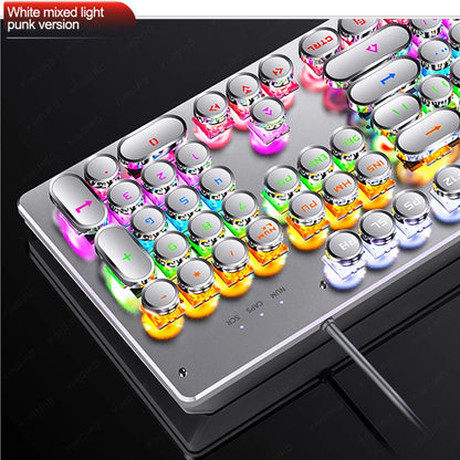 Teclado mecánico retro punk con interruptores azul, negro y marrón, 104 teclas, USB con cable, teclado gaming retroiluminado RGB para PC, portátil y gamers