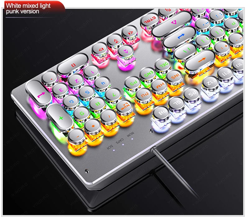 Teclado mecánico retro punk con interruptores azul, negro y marrón, 104 teclas, USB con cable, teclado gaming retroiluminado RGB para PC, portátil y gamers