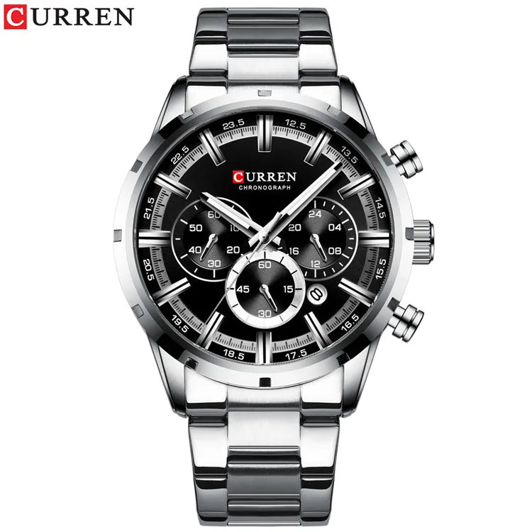 Reloj Curren para hombre con esfera azul, correa de acero inoxidable y fecha, reloj masculino de negocios, resistente al agua, reloj de pulsera de lujo para hombre