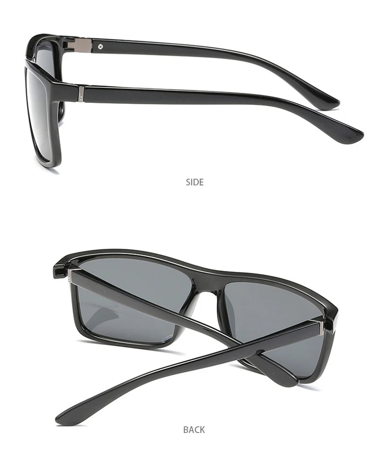 Classic Black Square Polarized Sunglasses Men Fashion Mirror Blue Sun Glasses Unisex Vintage Anti Glare Driving Shades UV400