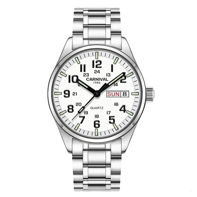 Reloj CARNIVAL de marca de lujo para hombre, reloj de cuarzo con manecillas luminosas, resistente al agua, de acero inoxidable macizo, Relogio Masculino 8638