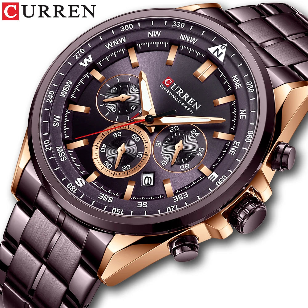 CURREN Men’s Watch – Trendy watch from a leading brand, luxury model, water-resistant, stainless steel, sporty style, quartz chronograph