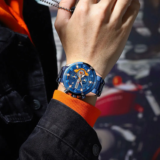 Montre pour homme CURREN – Chronographe sportif de luxe, mouvement à quartz, tout en acier, étanche