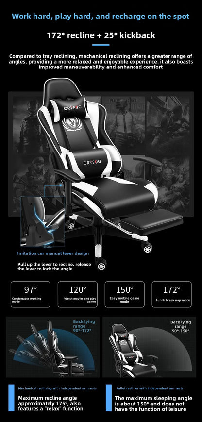 Ergonomic Gaming Office Chair with Adjustable Height, Comfortable Computer Desk Chair, E-Sports Chair with Armrests for Home & Office