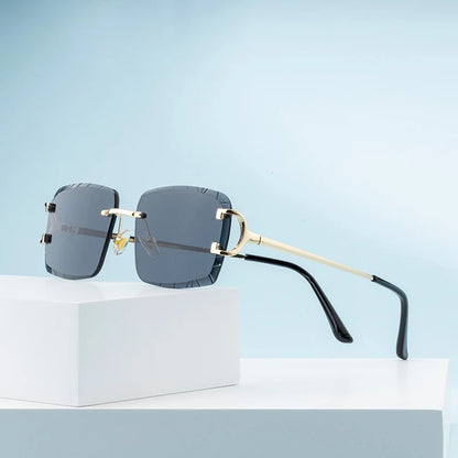 Fashion Square Sunglasses Vintage Women Men Frameless Sun Glasses Rimless Retro Luxury Brand Designer Eyeglasses UV400 Travel