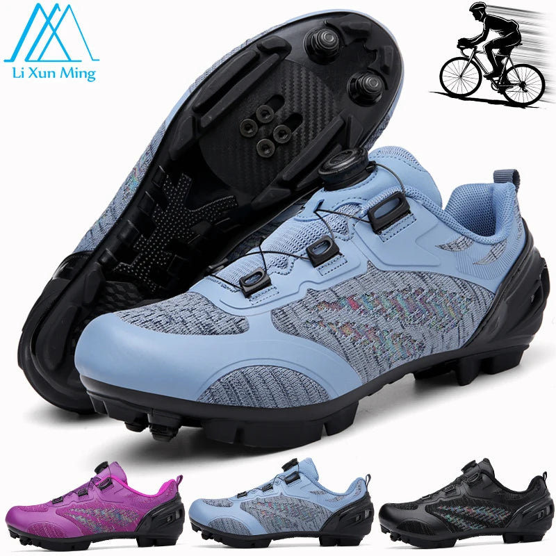 Sapatos de ciclismo MTB para homem e mulher T03 roxos respiráveis, de velocidade, autoblocantes, para ciclismo de estrada, corrida ao ar livre e treino