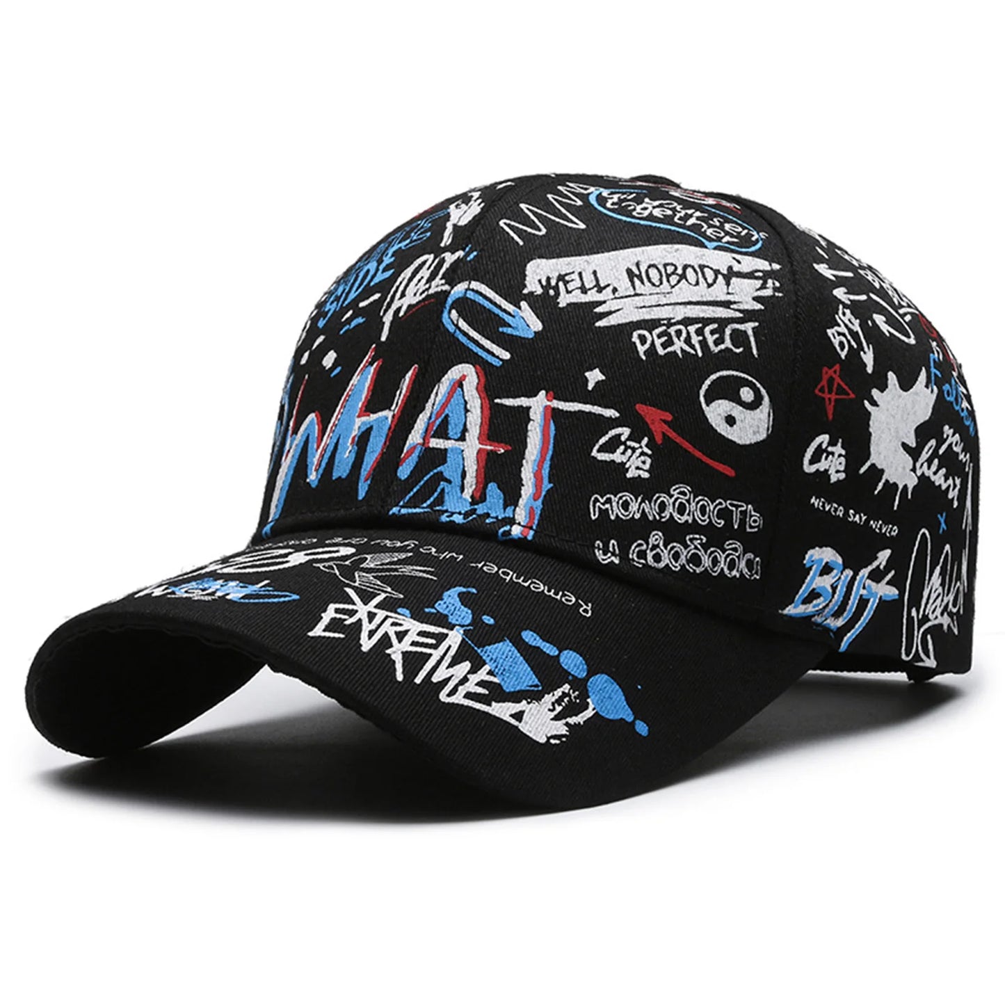 Graffiti Print Baseball Cap Adjustable Sun Protection Breathable Hat for Outdoor Activities Fishing Camping