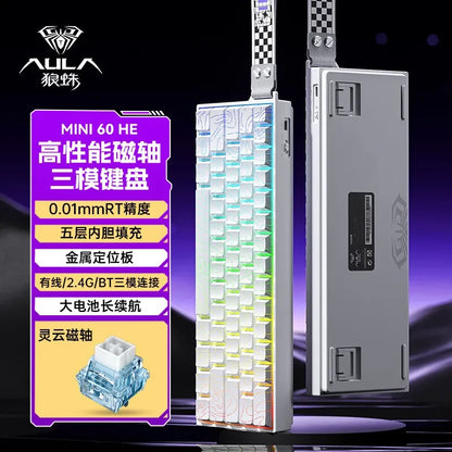 AULA Mini60 HE Magnetic Switch Keyboard RGB Tri Mode Wireless Mechanical Keyboard 8000Hz 0.01mmRT Gaming Keyboard Gamer Gifts