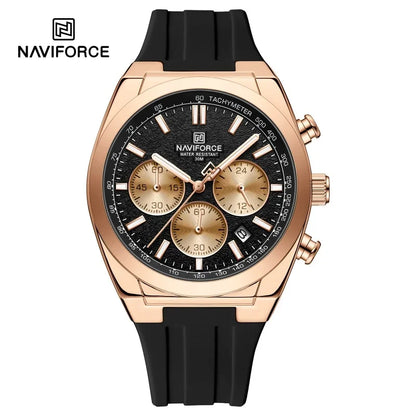 Pánské náramkové hodinky NAVIFORCE – luxusní a sportovní styl, quartzový strojek, 24hodinový displej, okénko s datem, chronograf, vodotěsné – tip na dárek pro muže