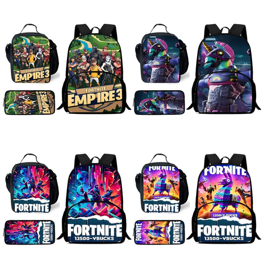 Classic Game Fortnite Child Backpacks Lunch Bag Pencil Case Pupil Large Capacity School Bags for Boys and Girls Best Gift