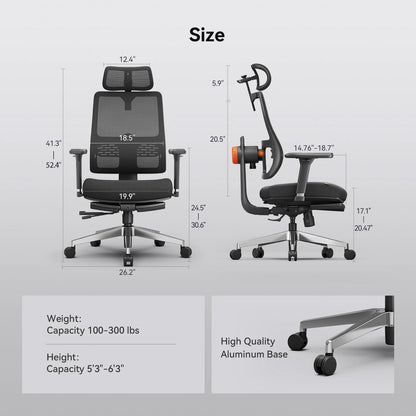 NEWTRAL MagicH-BPro Ergonomic Office Chair with Footrest, Auto-Following Backrest, Adjustable Lumbar Support, Executive Mesh Chair