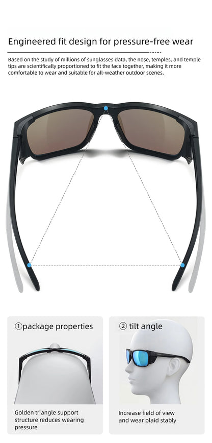 CAPONI Polarized Men Sunglasses Outdoor Sport Fishing Sun Glasses Square Anti-Oil and Water Blue HD Lenses Black Shades CP36505