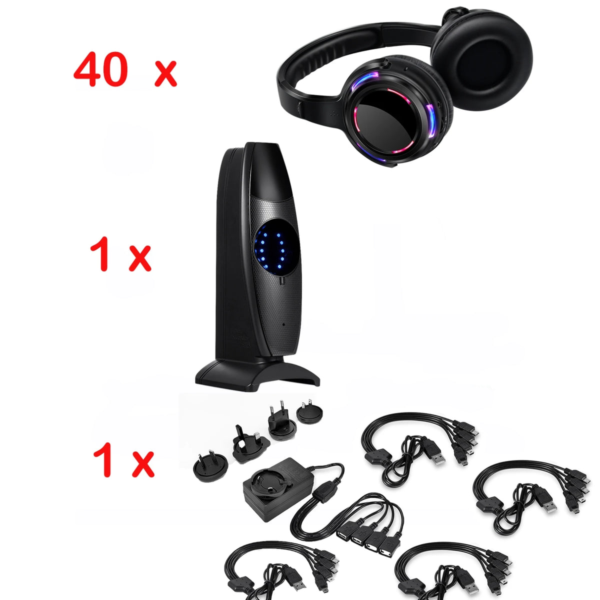 Silent Disco Wireless Headphones with LED Lights, Rechargeable RF Silent Party Headphones for Clubs, Concerts, Meetings & Events