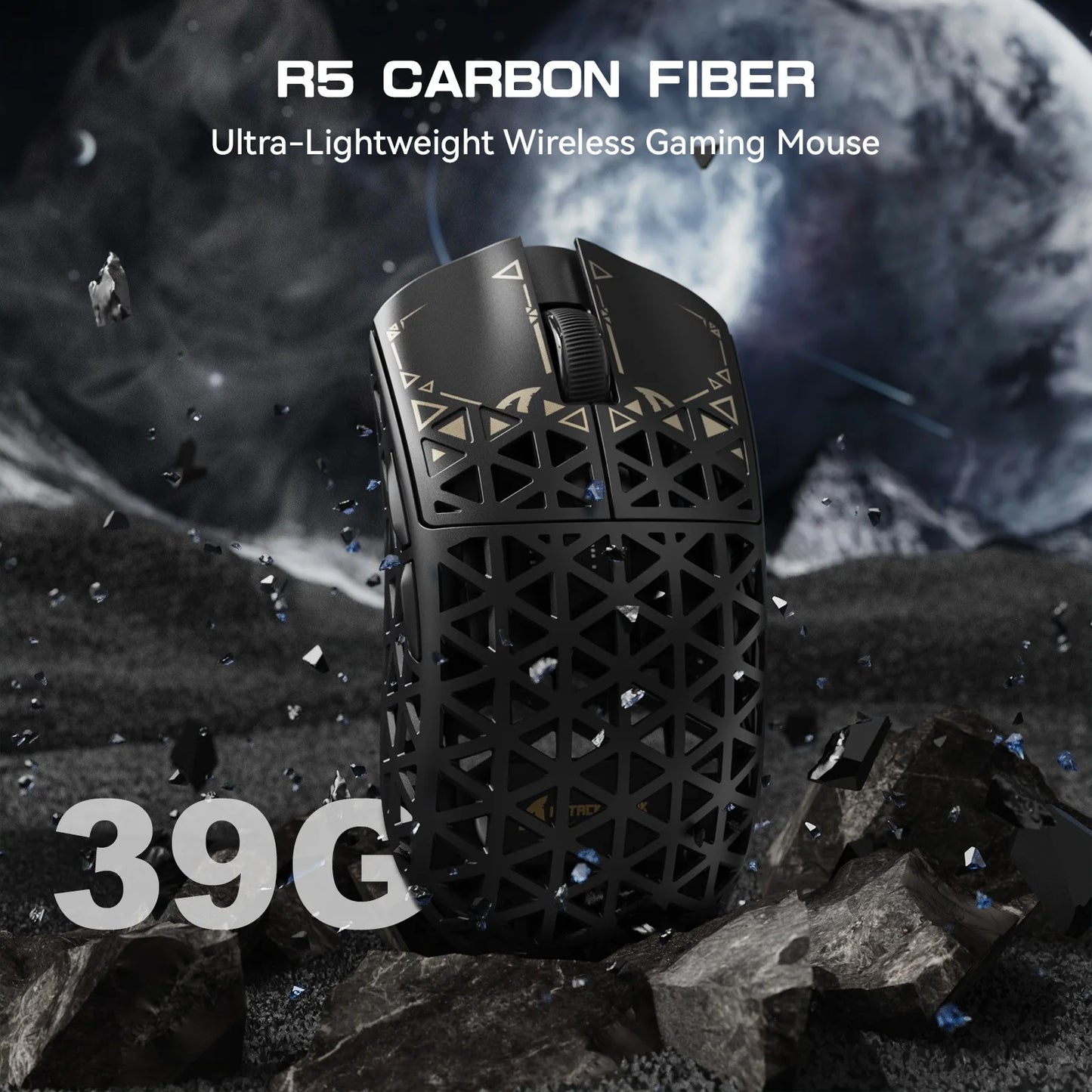 Rato Gaming Sem Fios ATTACK SHARK R5 Ultra 8K em Fibra de Carbono com Sensor 42000 DPI-PAW3950 MAX — ultraleve de 39g para Win/Mac