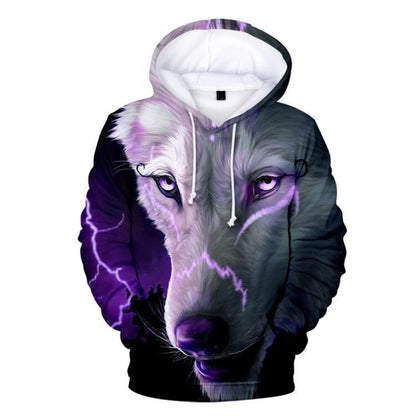 Sweatshirt com Capuz Cool Space Galaxy Wolf para Homem — Lobo Brilhante, Estilo Fashion, Pullover de Primavera e Outono