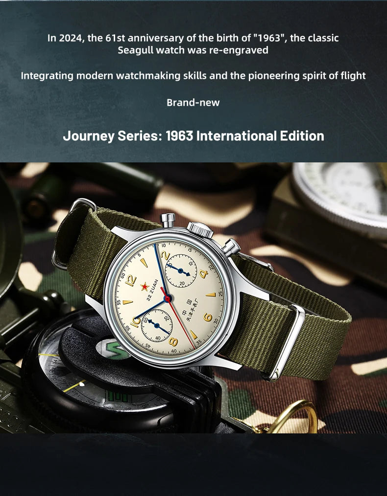Reloj mecánico para hombre Seagull 1963 International Edition, reloj de piloto ST1901, cronógrafo retro de pulsera, aviación de la Fuerza Aérea, nuevo