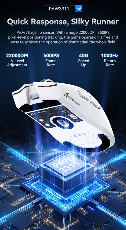 ATTACK SHARK X11SE Wireless Gaming Mouse Tri-Mode, 63g Superlight Gaming Mouse with PAW3311 Sensor, 22000 DPI, Bluetooth 5.2, 2.4G Wireless & Wired RGB Gaming Mouse