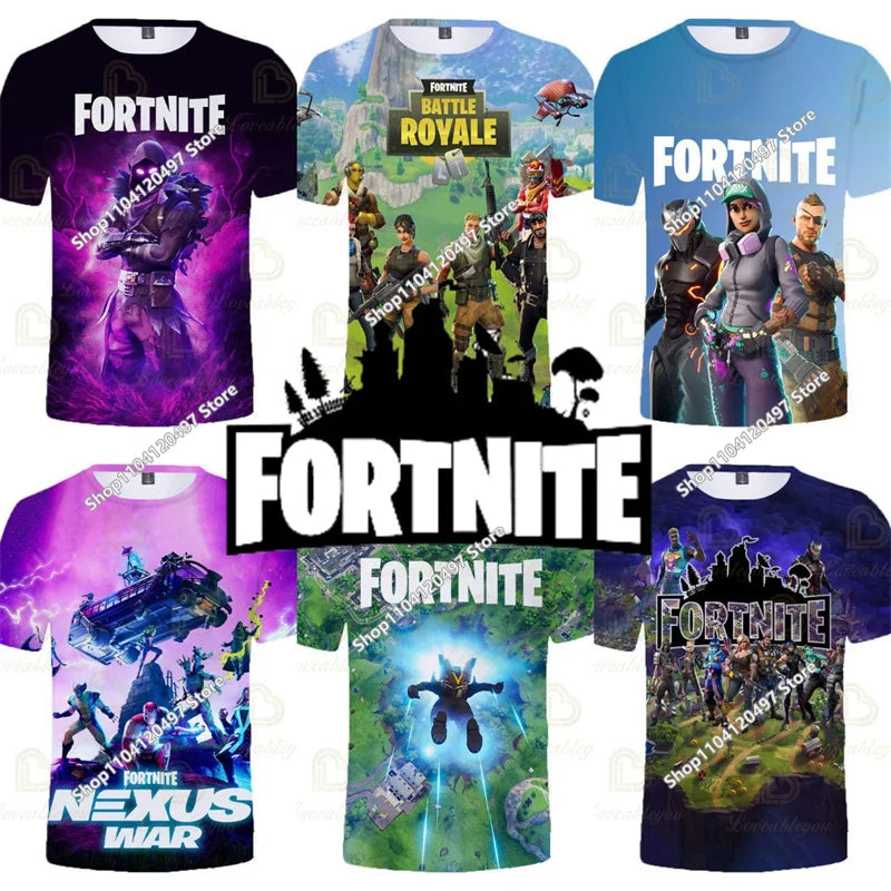 Zomer T-shirt voor kinderen, Battle Royale Fortnite Heldenoverwinning 3D, voor jongens en meisjes, babykleding