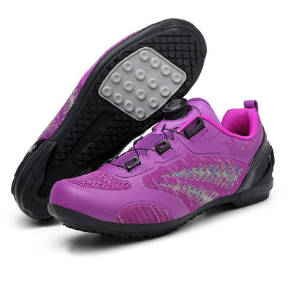 Sapatos de ciclismo MTB para homem e mulher T03 roxos respiráveis, de velocidade, autoblocantes, para ciclismo de estrada, corrida ao ar livre e treino