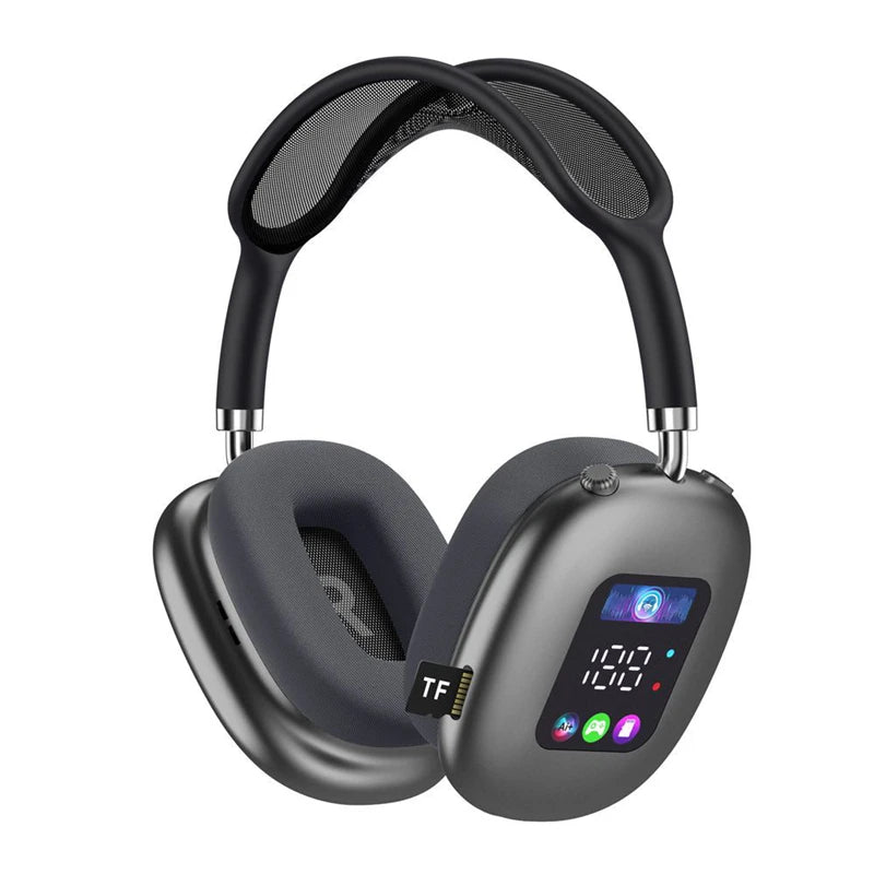 MAX600 Wireless Active Noise Cancelling Headphones – Bluetooth 5.2 Over-Ear Headset with Touch Control, LED Display & Microphone
