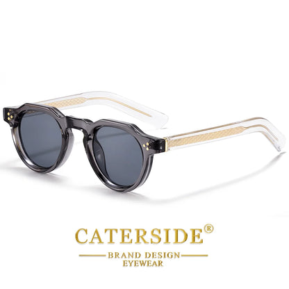CATERSIDE Retro Round Men's Sunglasses High-Quality Thick Style Women's Outdoor Travel Business Driving Decorative Glasses UV400
