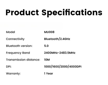 Mouse Wireless Bluetooth5.0 2.4G Ergonomic 4000DPI 6 Mute Buttons for MacBook Tablet Laptops Computer PC Mice
