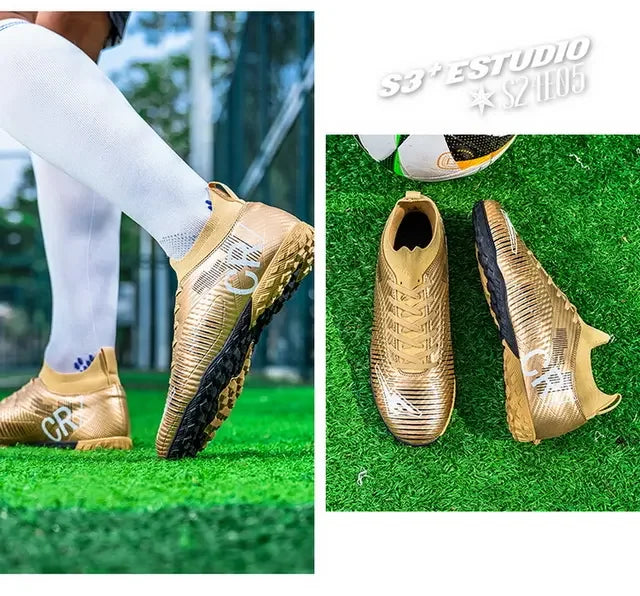 Kids Anti-Collision Toe Football Boots Lace-Up Closure Short Non-Slip Studs Wearproof Breathable Outdoor Grass Game Shoes