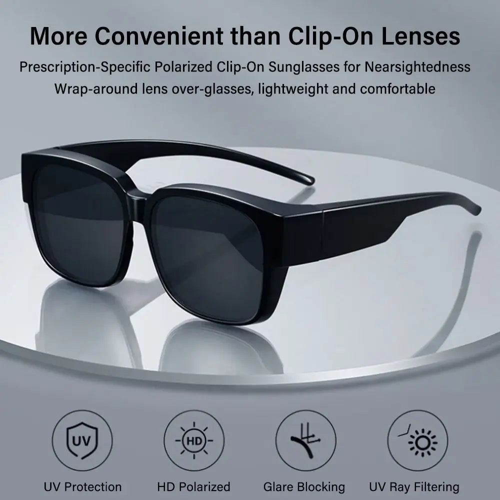 Polarized Fit Over Glasses Sunglasses for Women Men, Trendy Square Wrap Around Shades for Driving Riding, UV Protection
