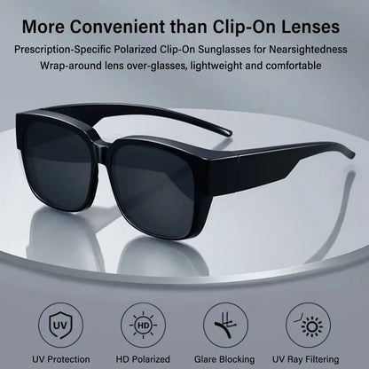 Polarized Fit Over Glasses Sunglasses for Women Men, Trendy Square Wrap Around Shades for Driving Riding, UV Protection
