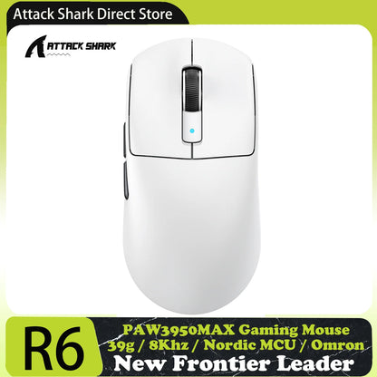 ATTACK SHARK R6 PAW3950MAX Wireless Gaming Mouse, 8Khz Polling, Ultralight 39g, Nordic 52840 MCU, Omron Optical Microswitches