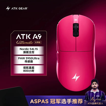 Rato Gaming Bluetooth Sem Fios ATK Dragonfly A9, Design Ergonómico, Resposta Rápida, PAW3950 Ultra, 800mAh, Leve, 8KHz, eSports