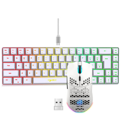 Conjunto gaming portátil HXSJ 60% RGB de teclado y ratón: teclado de membrana con cable de 68 teclas y ratón inalámbrico ligero de 3 modos para PC y Mac