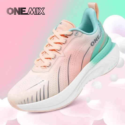 ONEMIX Women's Black Breathable Running Sneakers 2024 Designer Edition, Free Shipping, Pink Fashion Damping Sports Shoes