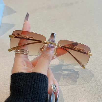 Cycling 12pcs Brand Leopard Rimless Rectangle Sunglasses Fashion Y2K Frameless Sun Glasses Shades for Women Men UV400