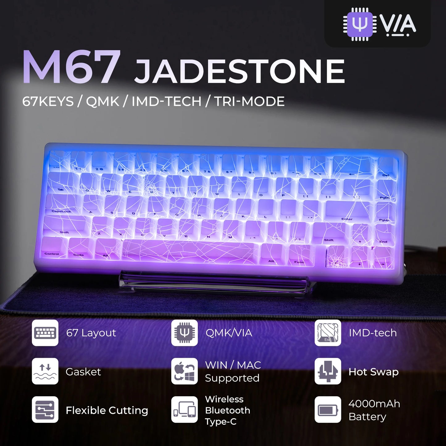 Teclado XVX Spider Web M67 JadeStone con teclas IMD-Tech, conexión trimodo y retroiluminación RGB personalizada 60%
