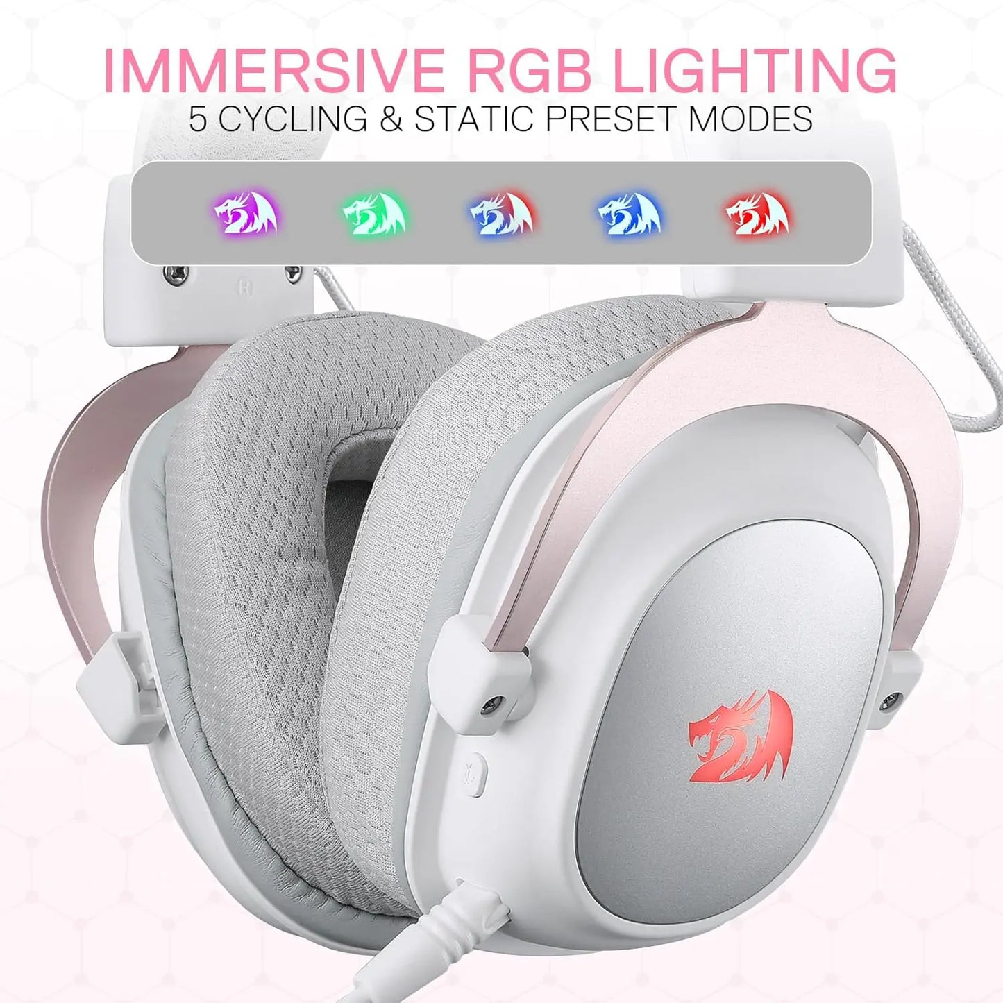 Redragon H510 PRO 3-Mode RGB Gaming 7.1 Surround Sound Headset, 53MM Audio Drivers in Memory Foam Ear Pads Headphone
