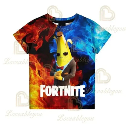 T-shirt estiva Fortnite per adulti e bambini con stampa digitale 3D, vestibilità ampia, taglie grandi, maniche corte