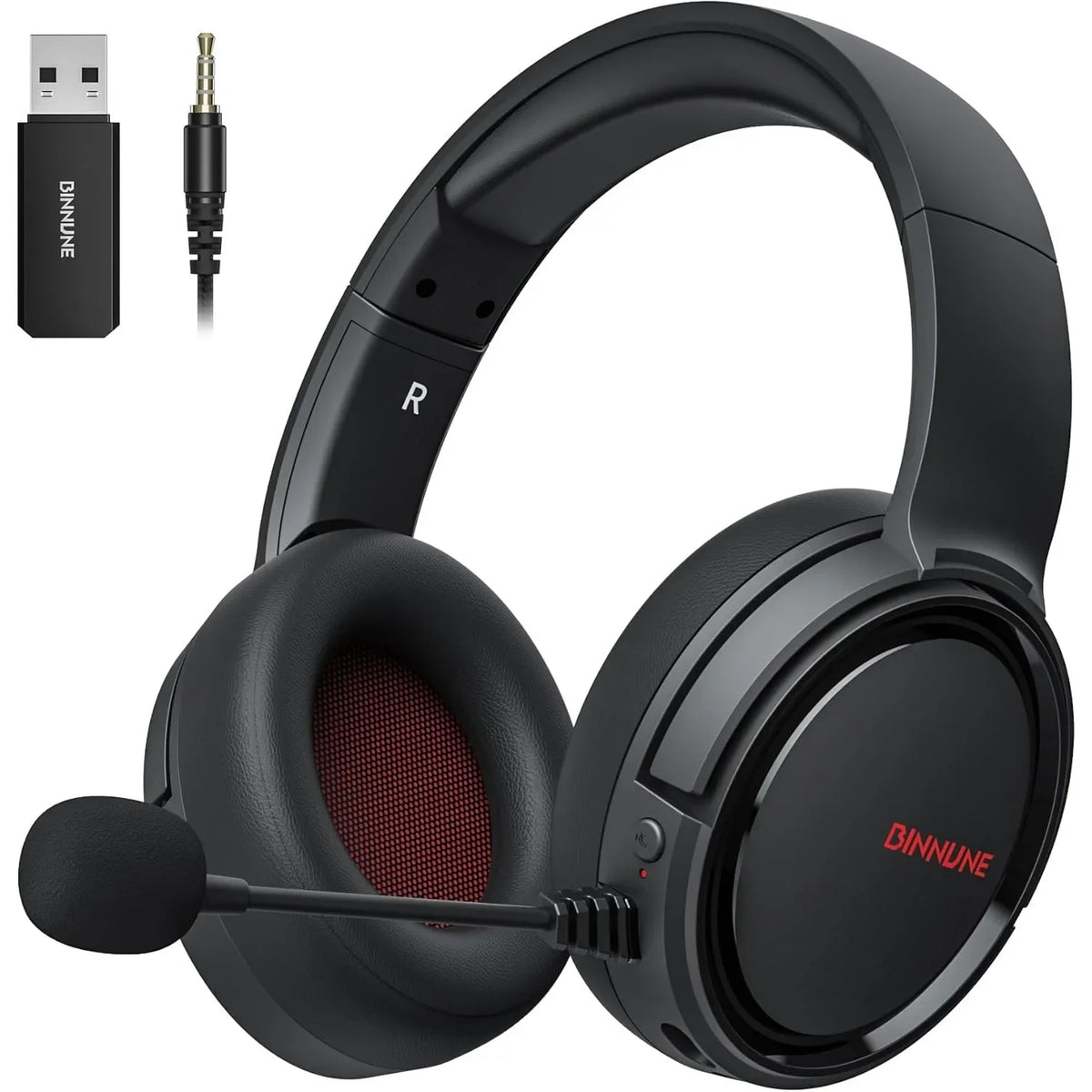Casque de jeu sans fil BINNUNE avec micro, léger, circum-auriculaire, faible latence, Bluetooth, micro à réduction de bruit