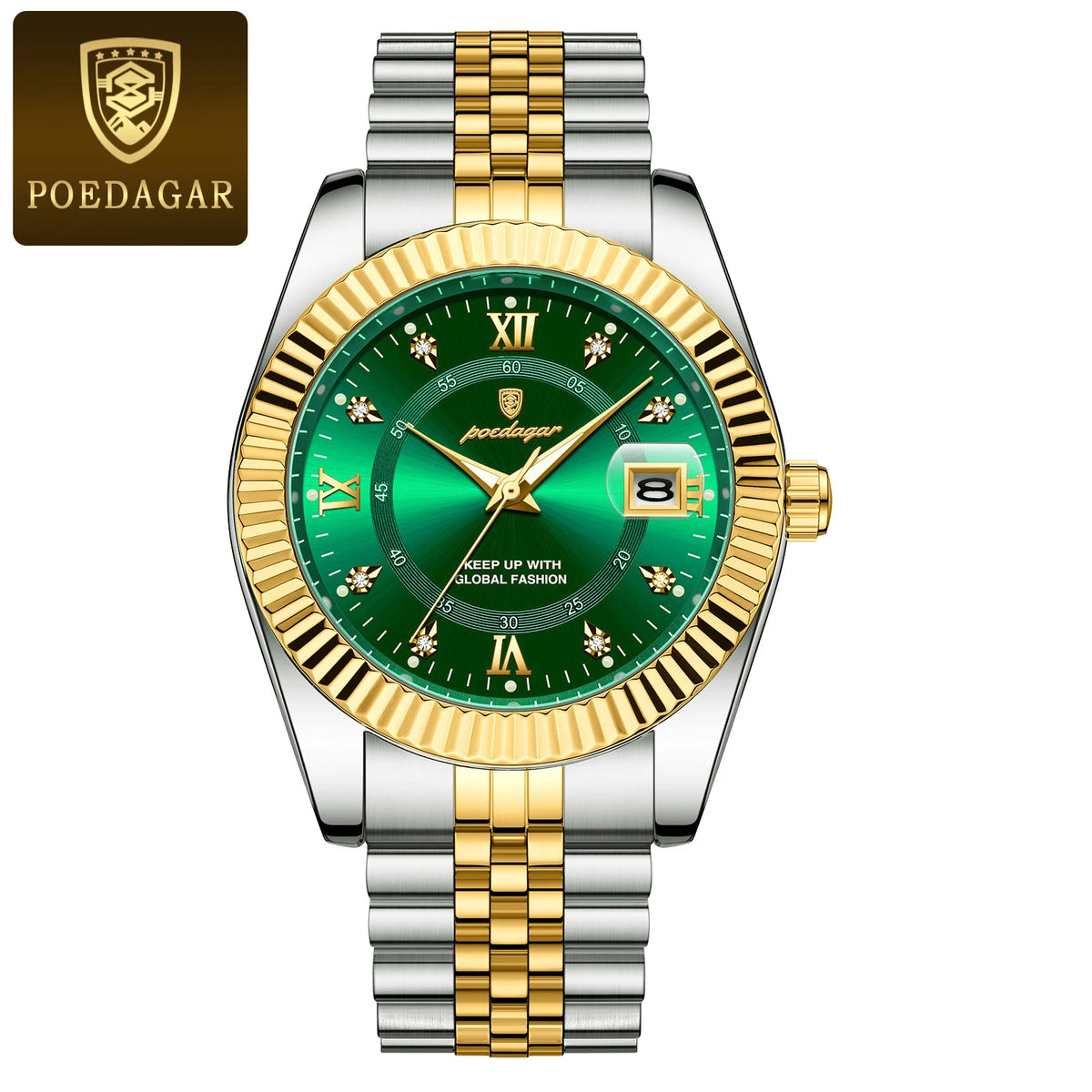 POEDAGAR herenhorloge – Luxe model, waterdicht, van roestvrij staal, met lichtgevende wijzerplaat, militaire stijl, datumfunctie, quartz uurwerk, ideaal voor op het werk of bij zakelijke gelegenheden.