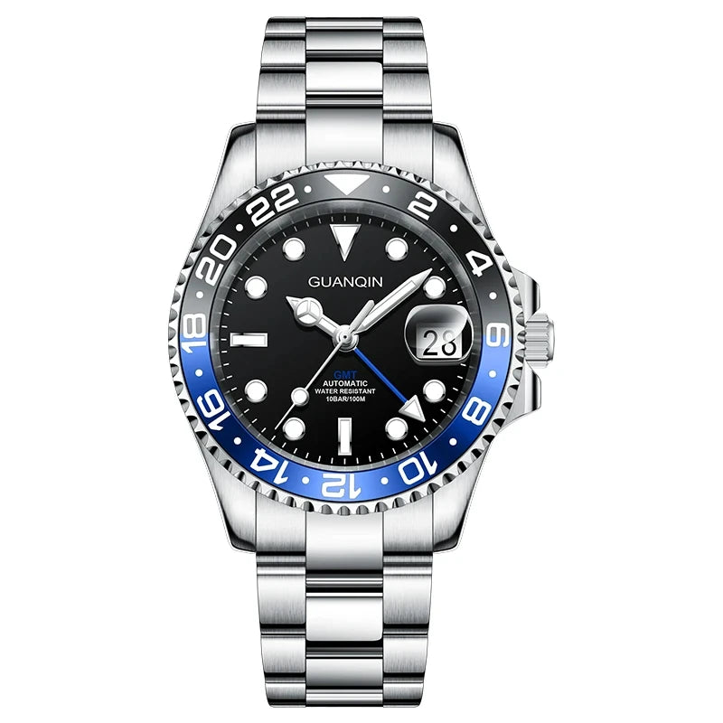 GUANQIN GMT Reloj para hombre 2025 nuevo reloj automático para hombre NH34 reloj mecánico de pulsera con cristal de zafiro y acero inoxidable para mano izquierda